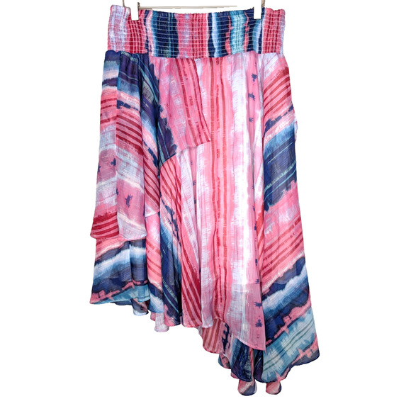 INC Womens Tie Dye Handkerchief Hem Smocked Chiffon Boho Fairy Sparkle Skirt L‎ - Picture 8 of 13